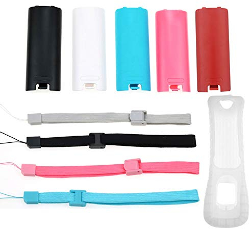 Bunte Game-Controller-Akku-Hülle + Handschlaufe + weiche Silikon-Schutzhülle für Nintendo Wii Remote Ersatz (weiß)