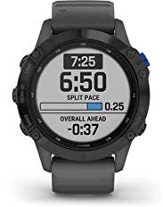 Garmin 010-02410-10 Fenix 6 Pro Solar, Multisport GPS Watch with Solar Charging Capabilities, Advanced Training Features and Data, Black with Slate Gray Band