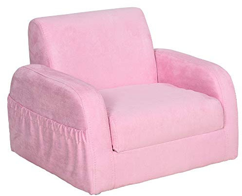 HOMCOM Children's Armchairs Kids Toddler Sofa Chair 2 in 1 Sofa Bed Folding Couch Soft Flannel Sponge Playroom Bedroom Living Room Pink