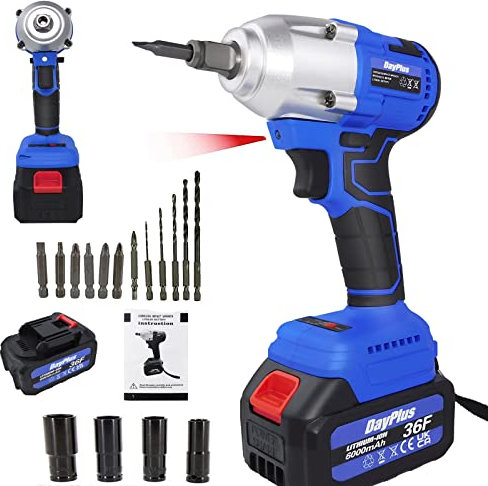 21V High Torque 420N.m Brushless Cordless Impact Wrench 1/2 inch Driver with Socket Set 14mm 17mm 19mm 22mm, Car Repair Wheel Nut Gun Electric Power Impact Driver with 6.0Ah Battery & Fast Charger