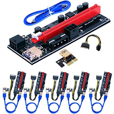 BTBcoin PCI-E Riser 009S GPU Riser Adapter Card PCIE X1 to X16 Extender PCI-Express Riser Cable for Bitcoin Litecoin ETH Coin Mining - 6 Pack