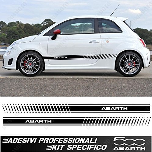 ADESIVI STRISCE FIANCATE LATERALI COMPATIBILE CON ABARTH COMPATIBILE CON FIAT 500 2007-2016 NERO CON SPATOLA