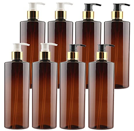 ZEOABSY 8 Stück 500ml Leere Lotionspender Gelspender Braun Kunststoff Flasche mit 4X Gold/Schwarz und 4X Gold/Weiß Lotion-Spender Nachfüllbare zum befüllen für Badezimmer Shampoo Öl