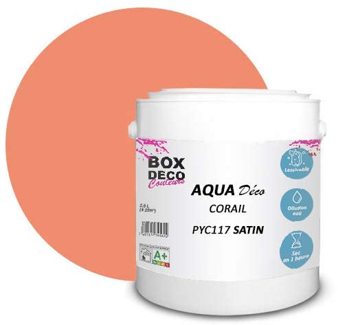 BOX DECO COULEURS Peinture murale acrylique aspect satin Aqua Déco - 2,5 L, Rose Corail