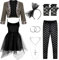 Set de Costume des Années 80 pour Femmes Robe Veste Bandeau Boucles d'Oreilles Collier Gants Legging en Dentelle (XL)