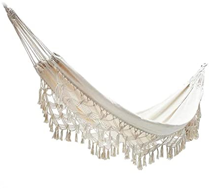 CHAMEEN HäNgematte Mit Fransen Im Boho Look HäNgeliege FüR Zwei Personen 200 X 150 cm Weiß Atmungsaktiv 250 Kg