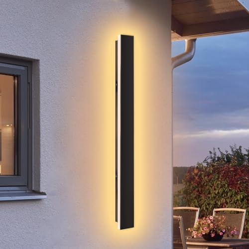 ZTWLEED LED Wandleuchte Aussen,16W Aussenlampe Wand IP65 Wasserdicht Warmweiß 3000K Außenwandleuchten,Lange Villa Wandleuchte Schwarz für Gärten Villa Korridor Terrassenbeleuchtung,80CM
