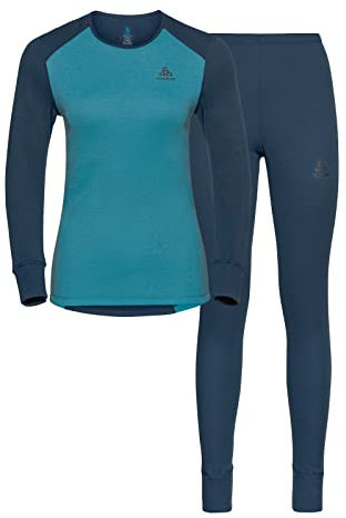Odlo Damen Funktionsunterwäsche Set ACTIVE WARM ECO, blue wing teal - reef waters, S