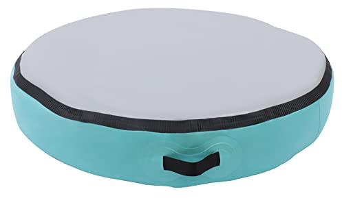 KIOPOWQ Aufblasbare Gymnastikmatte Sportmatte Runde Yogamatte Fitnessmatte Tumbling Matten Pilatesmatte mit Luftpumpe PVC Aquamarin und Grau 100 x 20cm