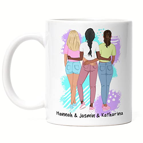 Kiddle-Design 3 Beste Freundinnen Tasse Personalisiert Freundinnen Geschenk BFF Friends Freundin Schwester Freundschaft Freundschaftstasse Selbst Gestalten
