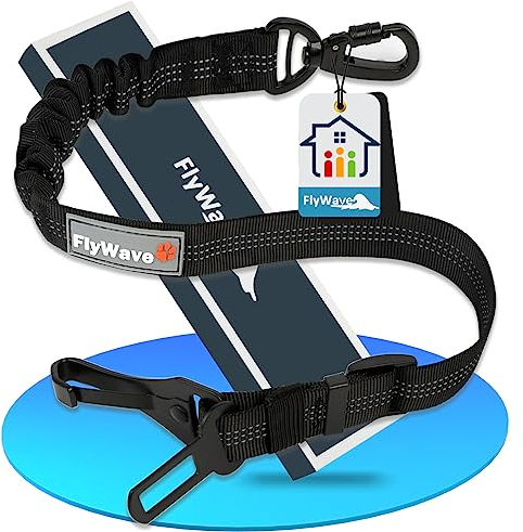 FlyWave Anschnallgurt Hund Auto, Anschnaller Hund Auto, Einstellbar Hundeanschnaller fürs Auto, Reflektierend Hundegurt fürs Auto für Alle Hunderassen und Autotypen |Schlösser & Clips