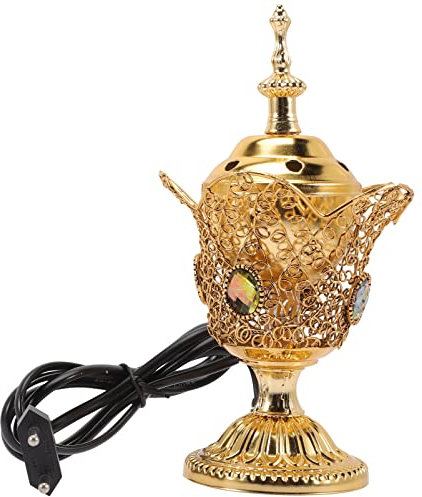 Cabilock Brûleur D' Électrique Vintage Porte-Brûleur en Métal de Style Moyen-Oriental Attar Encensoir Aromathérapie Lampe Aromatique pour La Maison Yoga Spa Doré