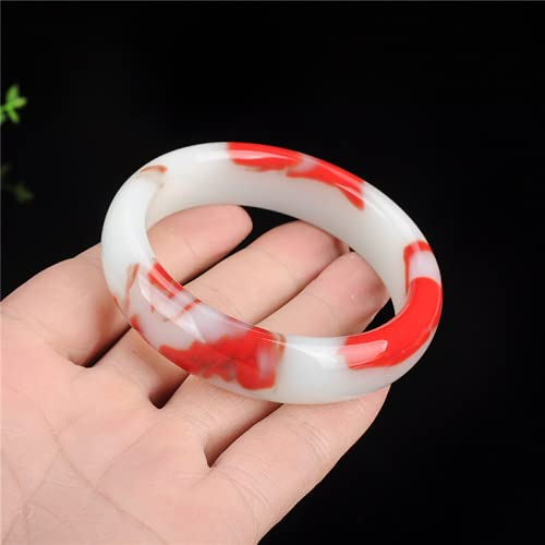 Bracelets pour Femme, véritable Bracelet jonc en Jade Rouge Blanc Naturel jadéite Chinoise sculptée Mode Bijoux Accessoires amulette Hommes Femmes Cadeaux (coul