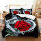 AOXHFNV Rose Duvet Cover Set 3D Red Rose Bedding Set Girls Creative Rose Bedding Set 3-Piece with 2 Pillowcases (Red, 220 x 240 cm)