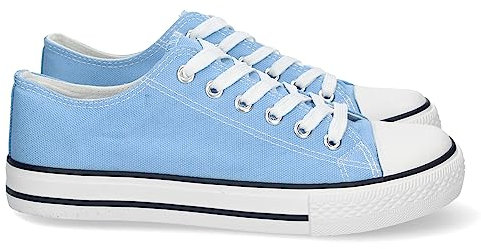 shoes&blues.es 74793-Zapatilla Plana de Mujer, Comoda, con Material de Lona, Estilo Bamba Casual, y Cierre de Cordones. Talla 37 Azul