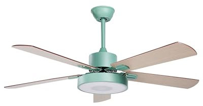 Beliani Ventilador de techo de metal verde menta madera clara 50 cm sintético Hobble