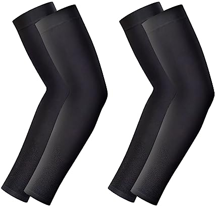 Qiuyan 2 Pairs Arm Sleeves for Men and Women Sleeves Sun Protection Tattoo Cover Up Sleeve Cooling Compression Sports Sleeves for Volleyball Basketball Golf Marathon Cycling Hiking Gardening (Black)