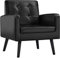 Yaheetech Fauteuil de Salon Chaise de Salon Moderne en Similicuir Fauteuil d'appoint avec Dossier Capitonné Pieds en Bois Chaise d'appoint à Assise Profonde pour Salon Chambre Bureau Noir