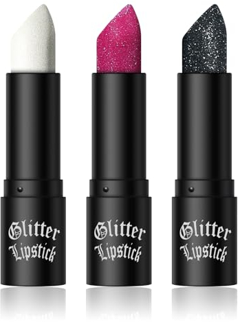 KYDA 3 Farben Glitter Lippenstift,High Glossy Lasting Shiny Finish, Hochpigmentierter Lippenstift mit Weiche Textur für glatte Glides, Ganztagstragen Metall Lippenstift-Set A