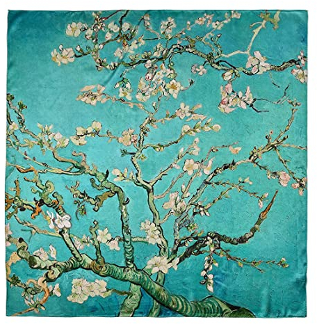 Grace Scarves Schal aus 100 % Seide, Künstler-Kollektion (van Gogh & Monet), Van Gogh, Mandelblüte, handgerollte Kanten, 35 x 35 inches