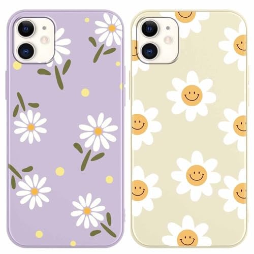 Yoedge 2 Pack Cute Flowers Print Suitable for iPhone 11 6.1 Phone Case, Floral Daisy Aesthetic Pattern Shell Soft Silicone TPU Shock-Absorbing Smile Cover for Women and Girls