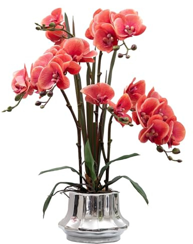 CXGS Künstliche Orchidee, 52 cm, fühlt sich echt an, in Keramikvase, Fuchsia, künstliche Phalaenopsis-Blumenarrangement, Seidenorchideen mit Stielen für Tafelaufsatz, Tisch, Heimdekoration,