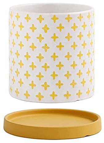 Pot de Plante en Céramique avec Soucoupe Personnalité Créative Nordique Pot de Fleurs en Céramique Multicolore Pot de Fleur de Jardin Décoratif (Jaune 15,5 cm)
