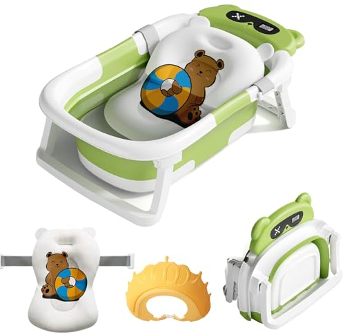 LiveGo Baignoire Bébé Pliable avec Moniteur de Température en Temps Réel et Coussin Flottant, Pliable et Portable, Idéale pour Nouveau-Né et Tout-Petit (0-36 Mois), à la Maison et en Voyage