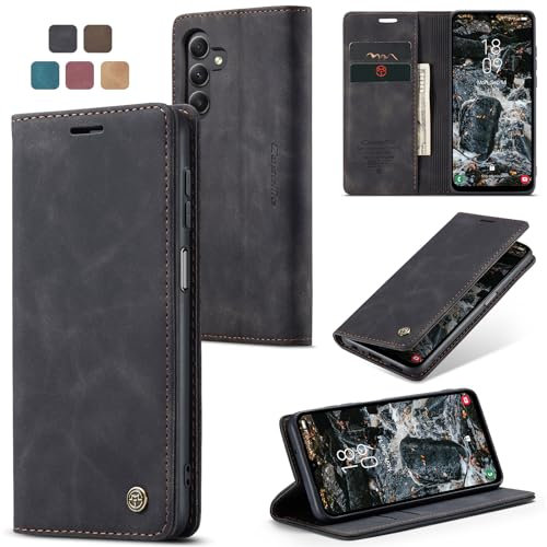 Cracedily Funda para Samsung Galaxy A25 Case, Carcasa Protectora Antigolpes Case, Soporte Plegable, Ranura para Tarjeta, Cover Cuero PU Carcasa Samsung Galaxy A25 5G, Negro