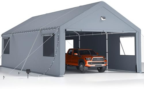 Auvent d'auto robuste de 50,8 x 50,8 cm – 2 boîtes de rangement portable extra large avec fenêtres enroulables et bâche toutes saisons, toit et parois latérales amovibles pour voiture, SUV, bateaux et