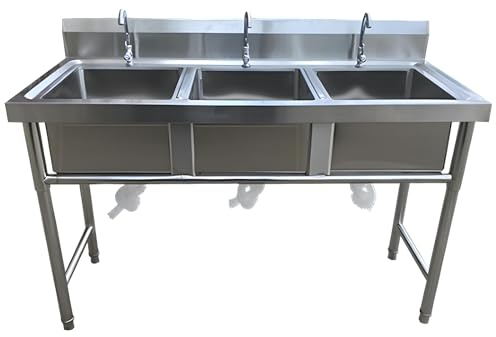 Außenküche Gartenküche, 3-Becken-Spüle, Gewerbliche Spüle aus Edelstahl, Camping Spülbecken, for Restaurants, Cafés, Bars, Hotels