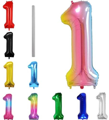Geburtstag zahlen Luftballon 1 jahre-Farbverlauf XXL Jumbo Folienballon 40 Zoll – 101 cm Luftballons 1 Geburtstag Junge Mädchen Babyparty Geburtstagsdeko Jubiläumsparty Dekoration