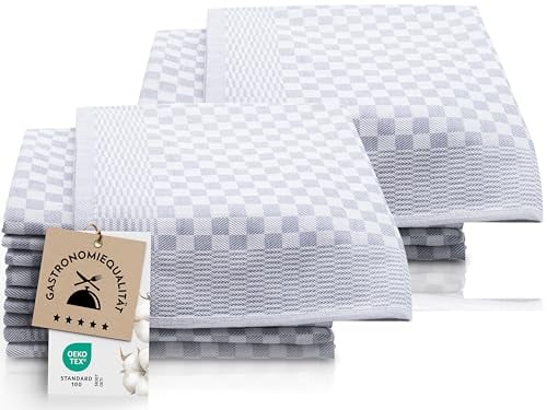 ZOLLNER 20er Set Geschirrtücher Baumwolle in 46x70 cm - super saugstarke und robuste Küchentücher – waschbar bis 60°C – in grau kariert - Gastronomiequalität - Oeko Tex® Zertifiziert