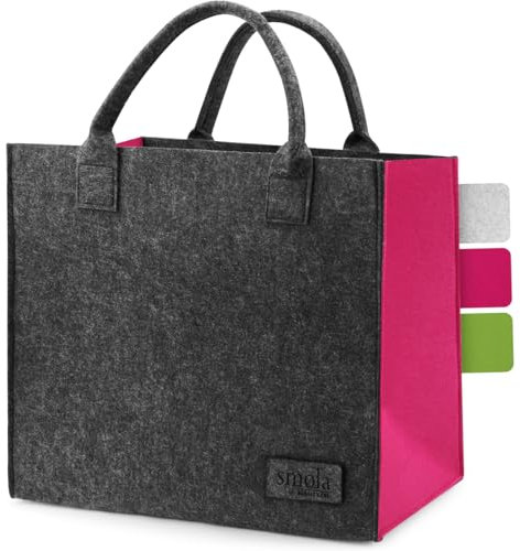 smøla Sac en feutre - Grand sac de courses et pliable - Sac de shopping pour femme - Sac à main - Sac de marché - Sac de shopping - Sac en feutre, Anthracite et fuchsia, 35 x 20 x 30 cm