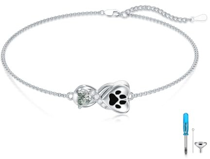 ROMANTICWORK Hundepfote Urne Armband für Asche 925 Sterling Silber Moosachat Asche Andenken Armbänder Asche Schmuck zum Befüllen Tierurnen für Hunde Schmuck für Damen