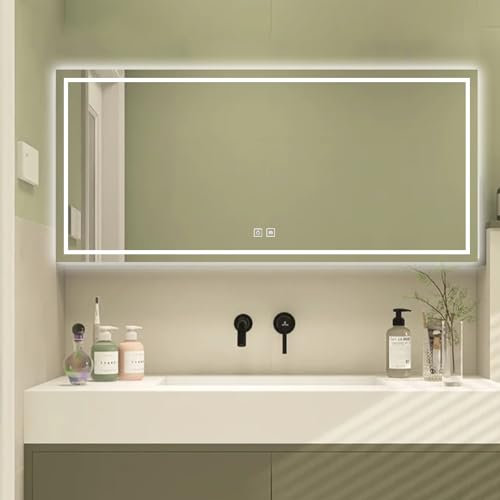 CEIEVER Badspiegel mit Beleuchtung, LED Spiegel Wandspiegel mit 3 Farbtemperatur Licht und Antibeschlagfunktion Badezimmerspiegel mit Touchschalter,für Hotels,Wohnzimmer,Schlafzimmer