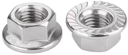 SZLIZHUO 50 Stück M6 (6mm) Flanschmuttern mit Sperrzähnen DIN 6923 Edelstahl gezahnte Sechskant-Flanschmuttern Sicherungsmuttern AHC Metrische Sechskant-Flanschmuttern M6 (50, M6)