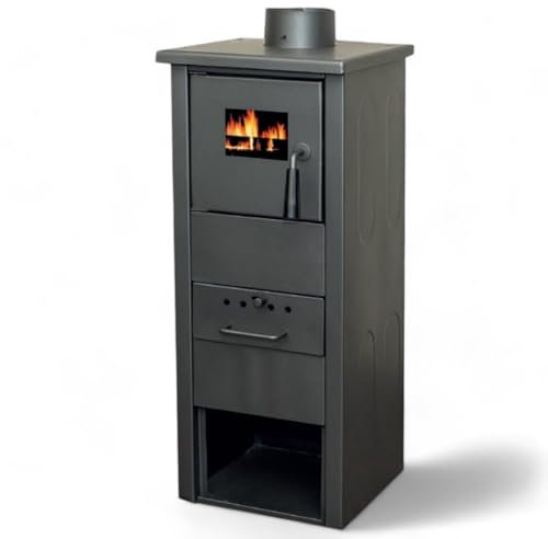 Briconess.com Holzofen aus Stahl, 6,5 kW, schwarz, mit Schornstein