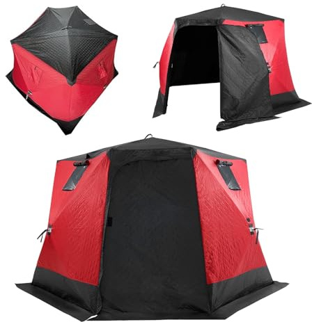 VEVOR Portable Ice Shelter, 6-8 Person Insulated Pop-Up Ice Fishing Tent, 50 Square Feet Fishable Area, Thermal Ice Shanty for Winter Fishing, Ice Cube with Anchors, Ropes, Carrying Bag
