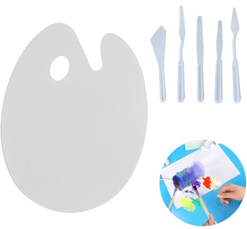 EYVRPAU 1 Stück Malpalette Klare Acryl Mischpalette Schutzpapier 5 Stück Kunststoff Malmesser Malspachtel Set für DIY Kunsthandwerk Malerei (20 cm × 30 cm)