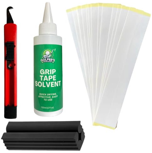 The Golfer's Workshop Complete Golf Club Regripping Kit – Pro-Shop Quality DIY Club Repair Kit with Hook Blade Knife, 15 Grip Tape Strips, 5oz Tape Solvent, and Rubber Vise Clamp