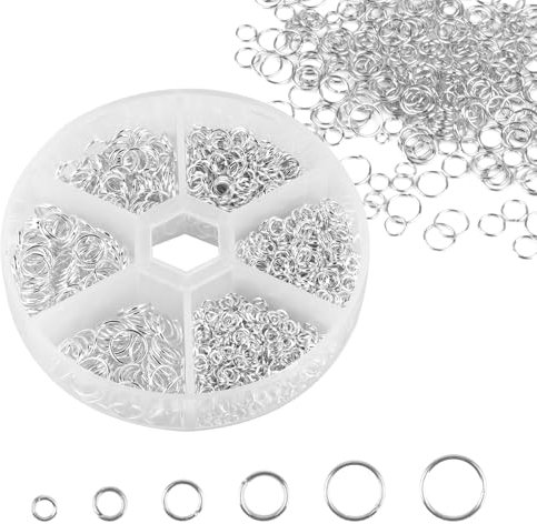 Biegeringe Edelstahl, Biegeringe Silber 3-8 mm, Spaltringe Schmuckherstellung, 1050 Stück Metall Sprungringe Set, Reparatur Kettenringe Schmuck, DIY Sprung Ringe für Halskette Armbänder (Silver)
