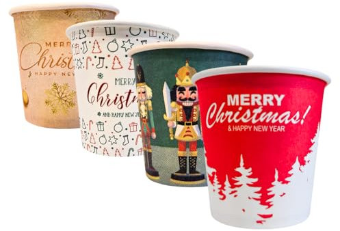 Bicchierini Caffe Natalizi 1000pz - Biodegradabili e Compostabili - Fantasia Natale - Perfetti per tutte le feste
