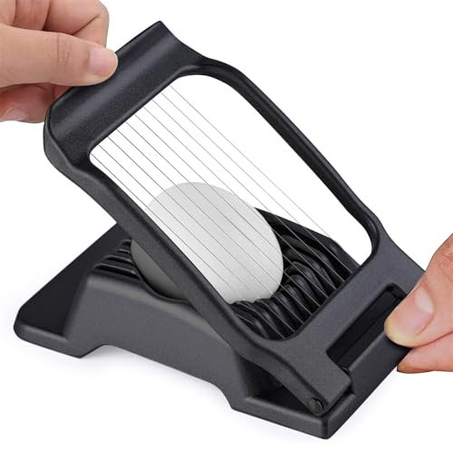 Egg Slicer, Egg Slicer for Hard Boiled Eggs, Heavy Duty Aluminum Egg Cutter Slicer for Egg Strawberry Mushroom Soft Fruit, Manual Egg Slicer Cutting Wire Made of Stainless Steel for Kitchen - Black