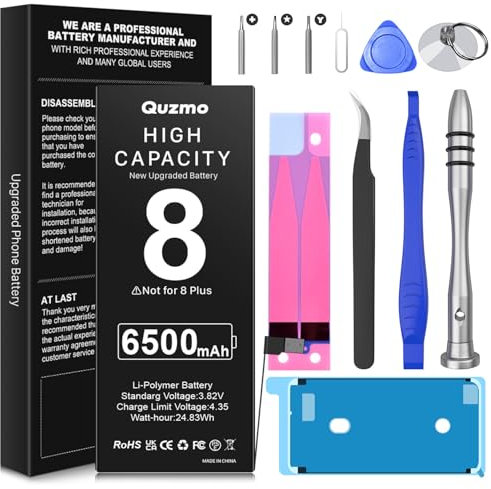 [6500mAh] Batterie pour iPhone 8, Batterie de Remplacement Haute capacité Nouvelle 0 Cycle pour iPhone 8 A1863, A1905, A1906 avec kit d'outils de réparation