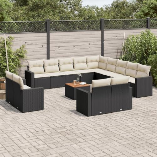 DYRJDJWIDHW divanetto da esterno divanetti da esterno divano da esterno arredo giardinoSet Divani da Giardino 14pz con Cuscini in Polyrattan NeroIdeale per patio, bordo piscina
