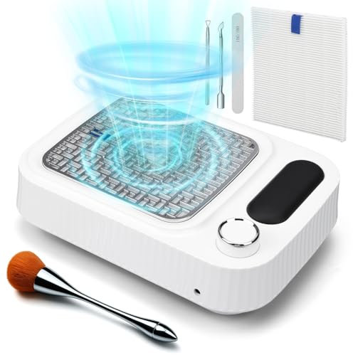 kswiown Nail Dust Collector with Cuticle Pusher, Nail Files and Brush - 80W Nail Dust Extractor 3800RPM Powerful Suction Nail fan Dust Collector Nail Salon for Nail Studio & Home