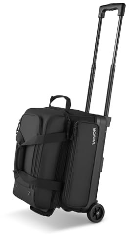 VEVOR Bowlingballtasche für 2 Bälle mit Doppelrollen & separatem Fach für Schuhe (bis US-Größe 16) & übergroßer Zubehörtasche, einziehbarer Griff lässt Sich auf 105 cm ausziehen Schwarz
