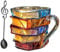 AGARES Gemalte Buchtasse, 3D-Glas-Kaffeetasse mit Löffel, einzigartige Bücher stapelbare Kaffeetasse, einzigartiges Geschenk für Bücherliebhaber, Leser oder Literaturfans