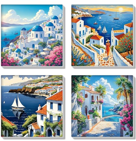 HEIBAGO 4 Pack Paysage Peinture par Numéros Adulte avec Cadre, Kit de Peinture pour Débutants DIY Peinture Acrylique Artistique avec Pinceaux Décoration Murale 20x20cm